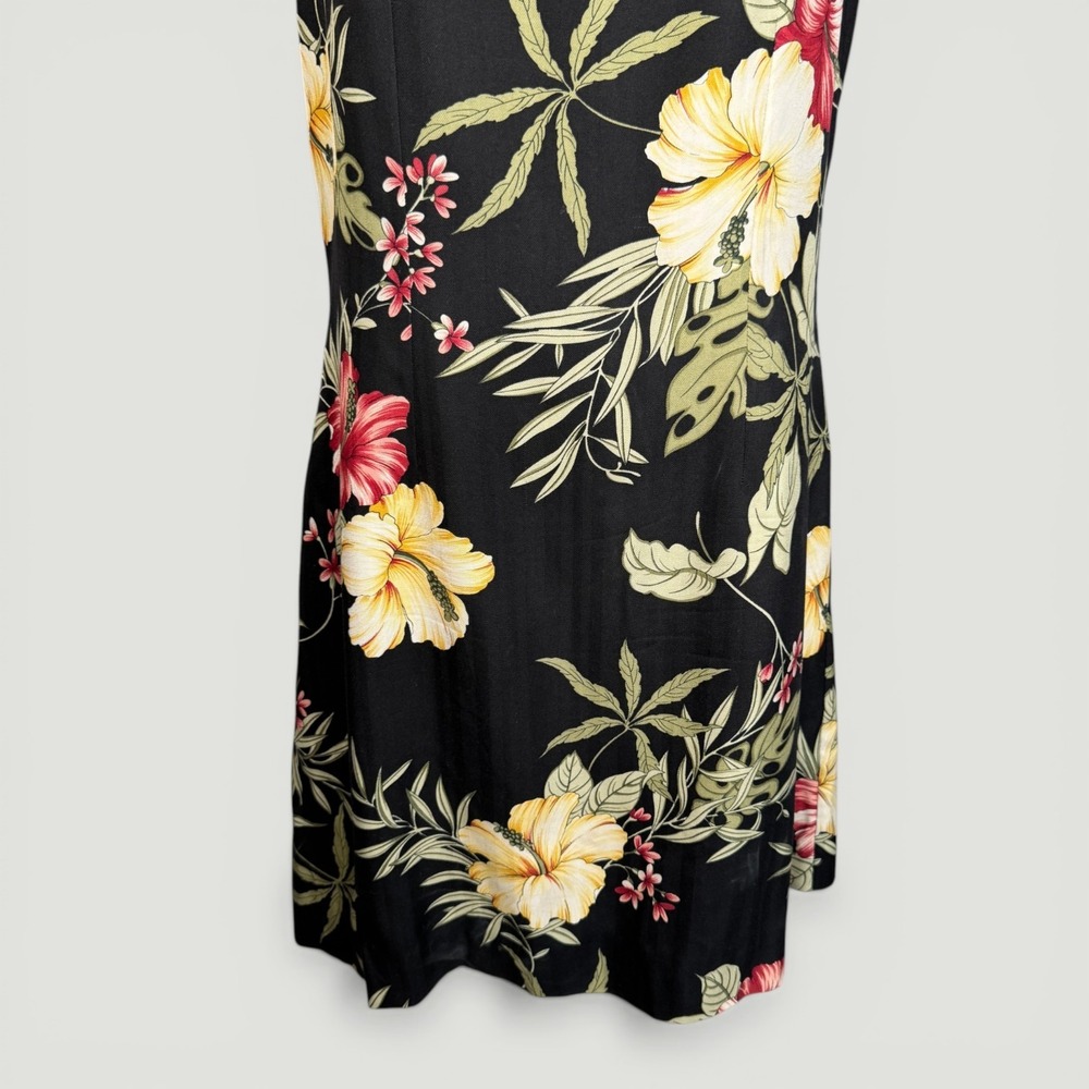 Tommy Bahama Silk Shift Dress Womens 6 Black Tropical Hibiscus Floral Hawaiian - Picture 3 of 15